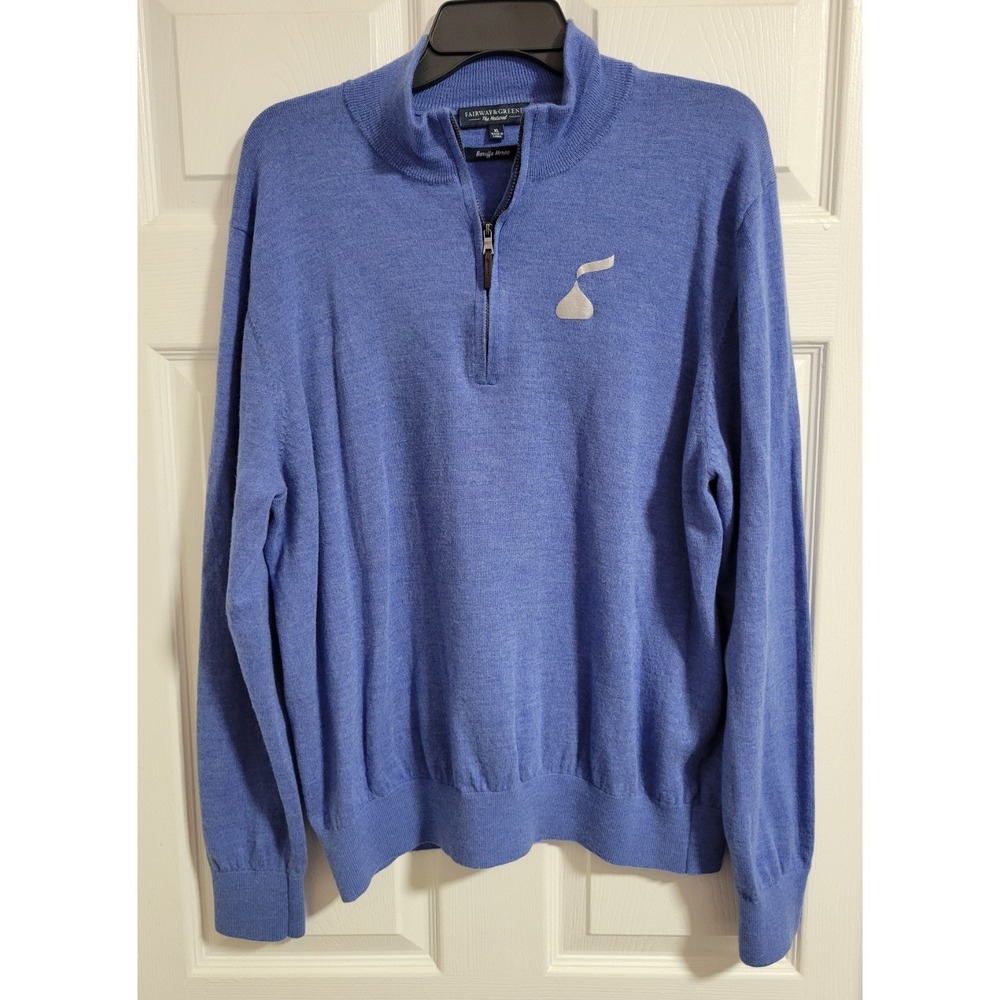 Fairway & Greene Baruffa Merino Wool 1/4 Zip Mens XL Blue Golf Sweater Pullover